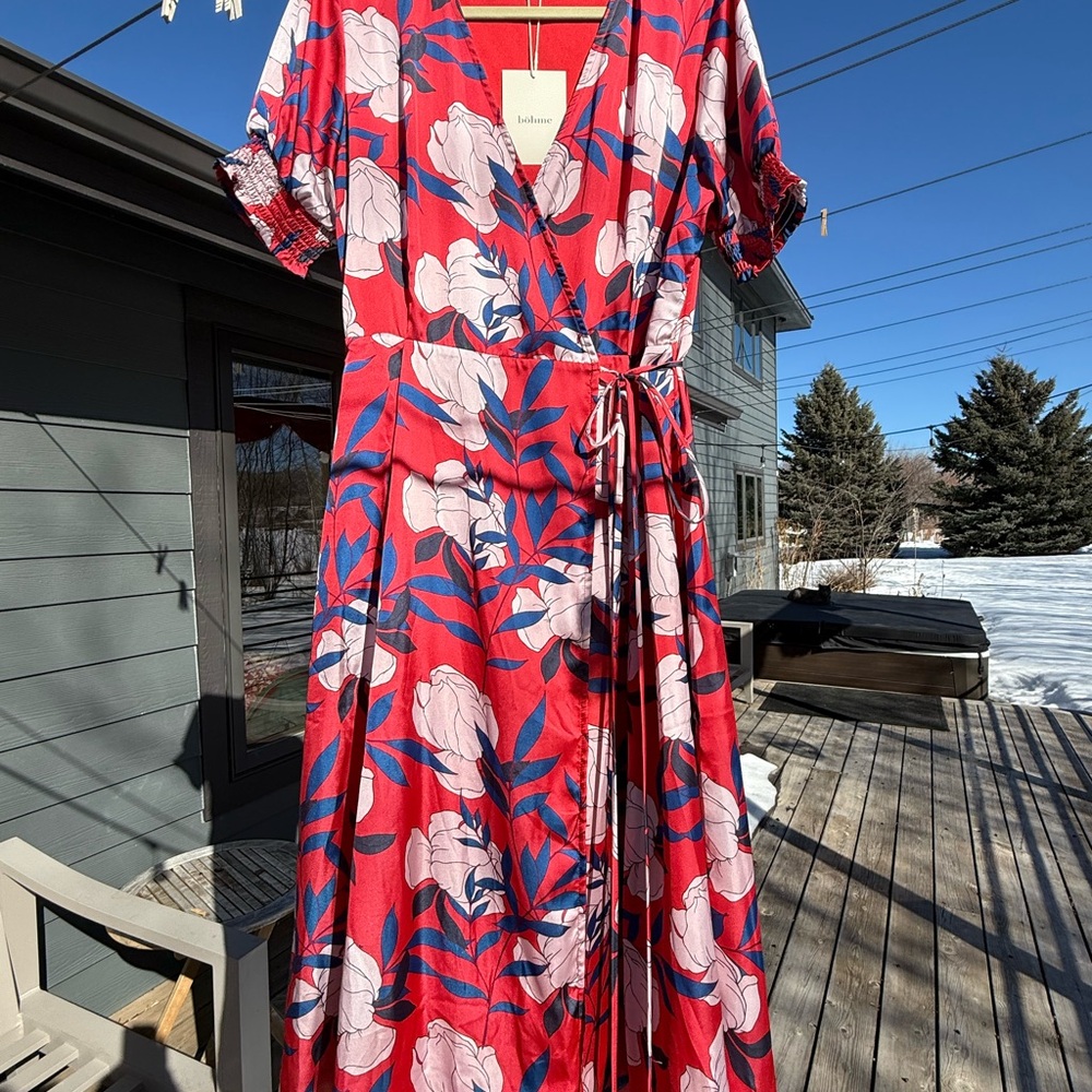Red Floral Wrap Dress NWT